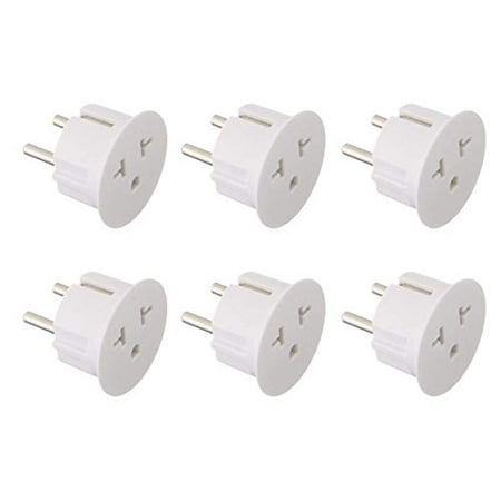 

6PKSCHUKO Heavy Duty Grounded USA American to European German Schuko Outlet Plug Adapter - 6 Pack