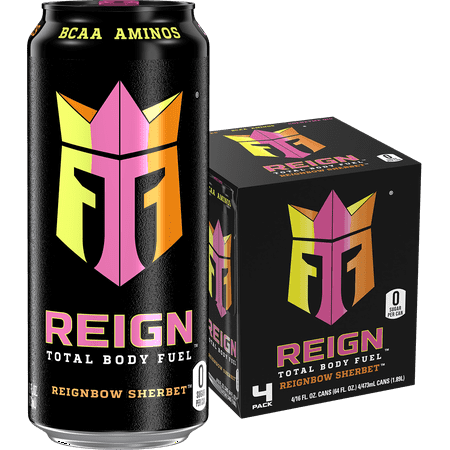 Reign Total Body Fuel, Reignbow Sherbet, Performance Energy Drink, 16 fl oz, 4 Pack