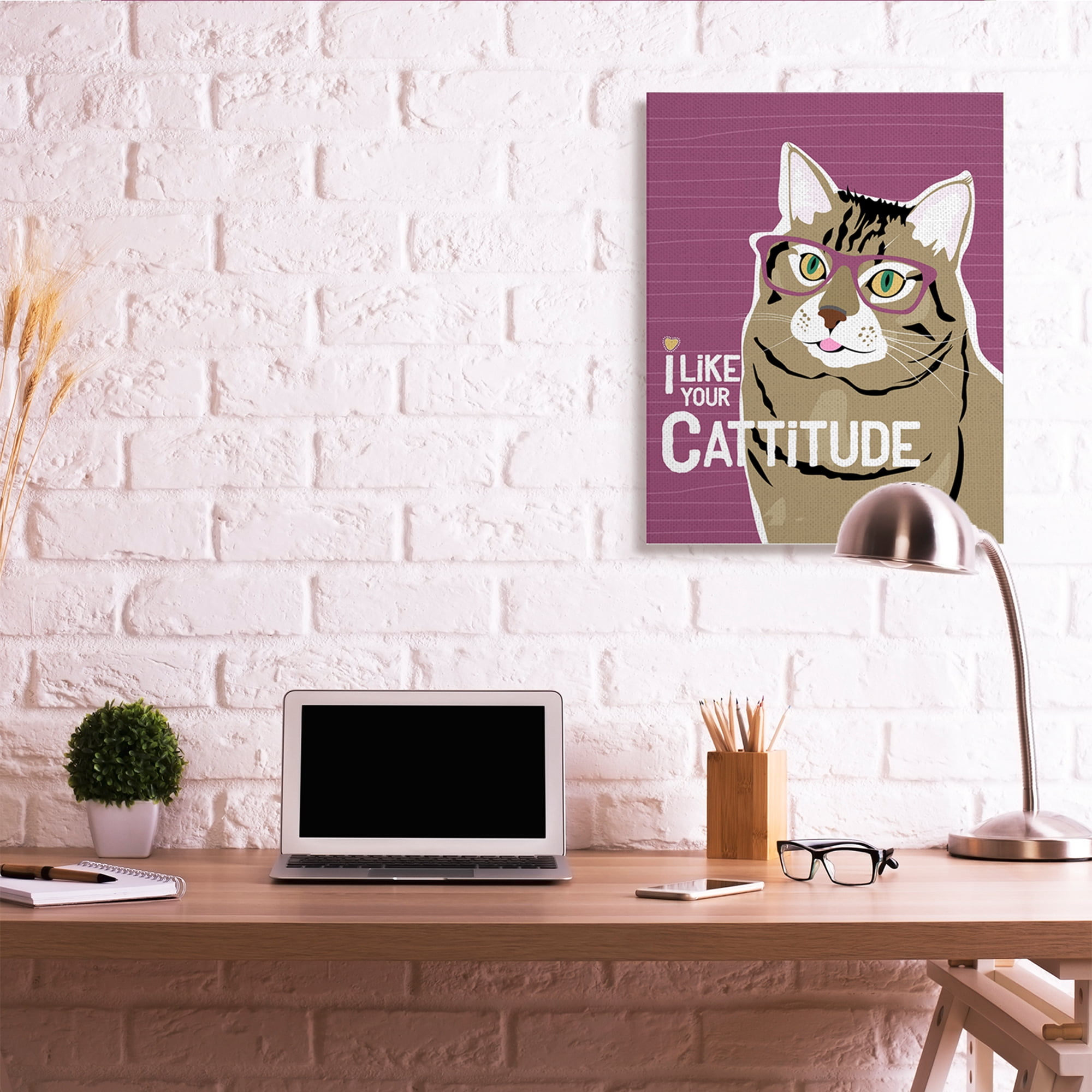 Stupell Industries Like Your Cattitude Phrase Cat With Glasses Pet Canvas Wall Art, 30 x 40, Design by Ginger Oliphant