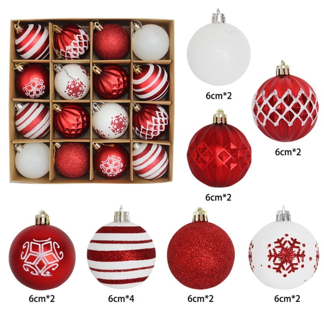 Fiudx Juego de Colgantes para Árbol de Navidad, Adornos Rojos y Blancos Galvanizados, Detalles Intrincados, Construcción de Plástico Resistente, Decoración Festiva, Fácil de Colgar, 16 Piezas, Tamaño