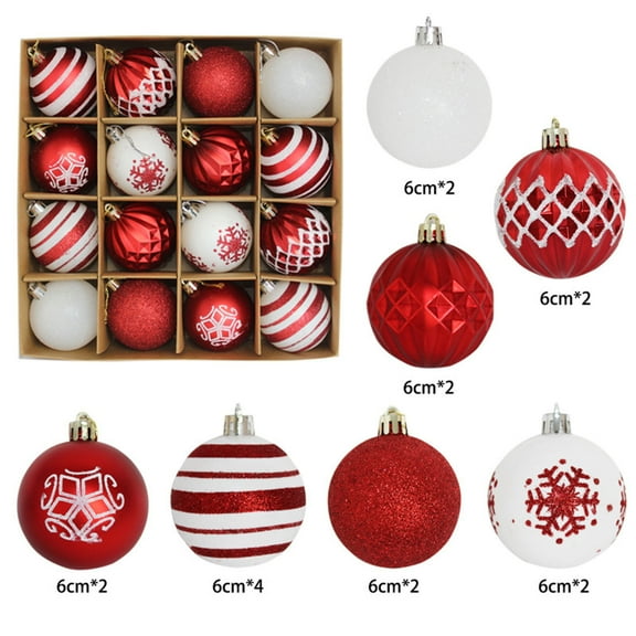 Christmas Tree Decorations Set, 16ct Red and White Shatterproof Christmas Ball Ornaments, 2.36 Inch Traditional Hanging Ornaments for Christmas Trees Xmas Holiday Party Decor