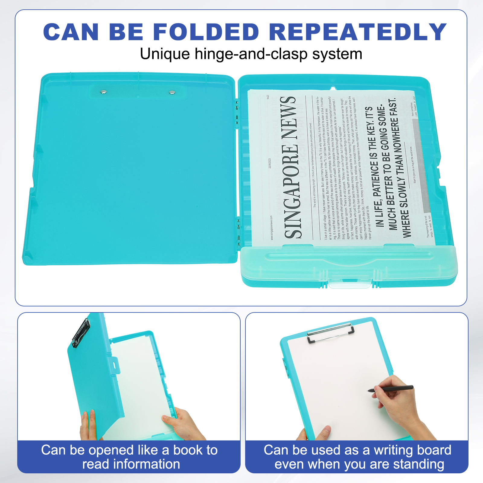 Uxcell 14'' x 10'' Metal Clipboard with Plastic Storage Large Capacity Clipboards Case for Writing Green
