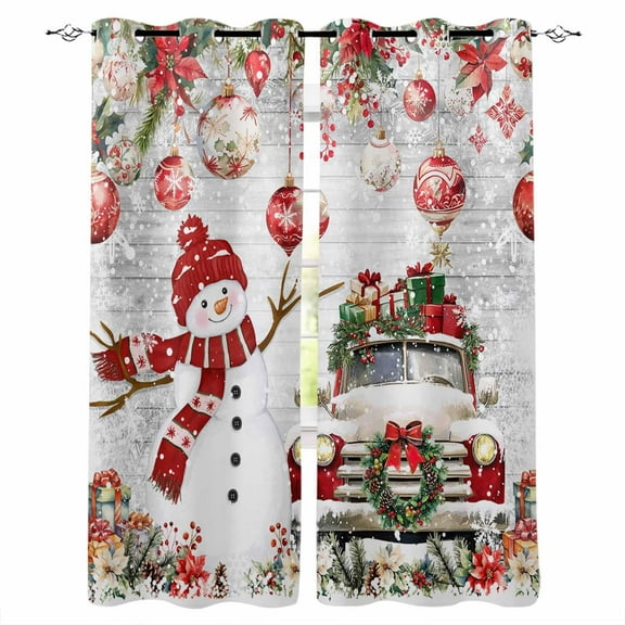 Vintage Grey Christmas Blackout Curtains | Light Blocking Print Window Curtains, Snowman Truck Xmas Balls Snowflake Thermal Insulated Window Drapes for Living Room Kitchen (2 Panels, 84"W x 84"L)