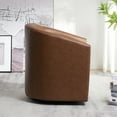 thumbnail image 6 of 29" Wide Tufted Faux Leather Swivel Barrel Chair, PU Leather Modern Upholstered Accent Chairs with Nailhead Trim, Small Armchair for Living Room Bedroom, Brown, 6 of 13
