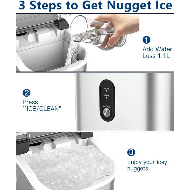 Philergo Nugget Ice Maker Countertop, 33lbs/24H with Self-Cleaning Function  for Home/Kitchen/Office, Stainless Steel