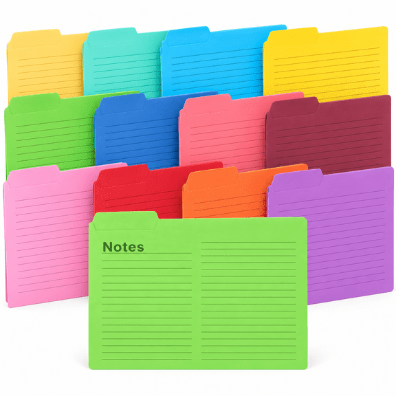 Colored File Folders, 12 Pack Letter Size File Folders with Tabs & Lined Notes Area, 12 Assorted Colors Document Organizers for Office, School & Home