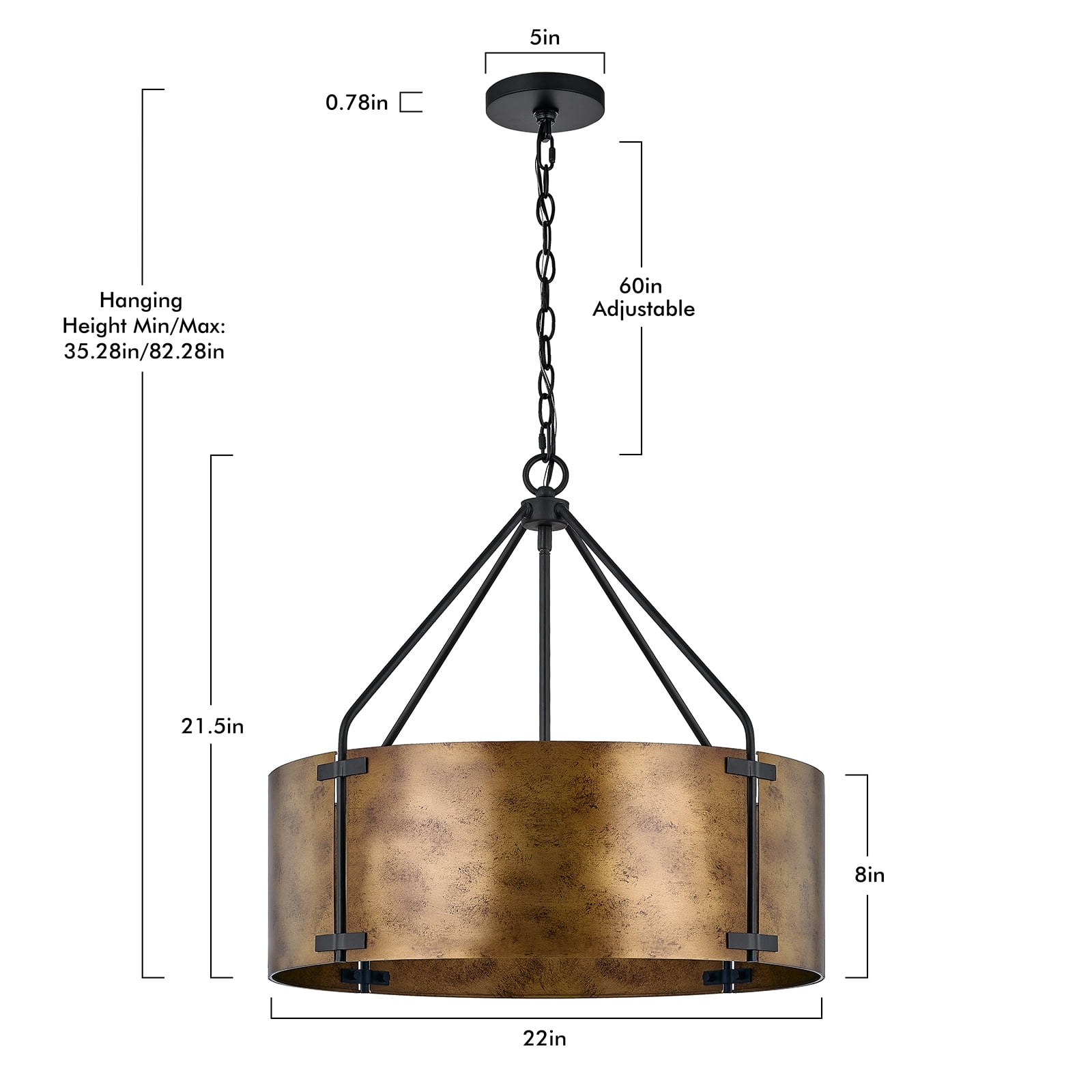 NATYSWAN 22 inch Industrial Cage Ceiling Light with 4 Lights (No Bulbs), E27 Base Max 100W Each, Dual USB-A & C Charging Ports, 60 inch Chain, for Kitchen, Dining Room, Farmhouse Indoor