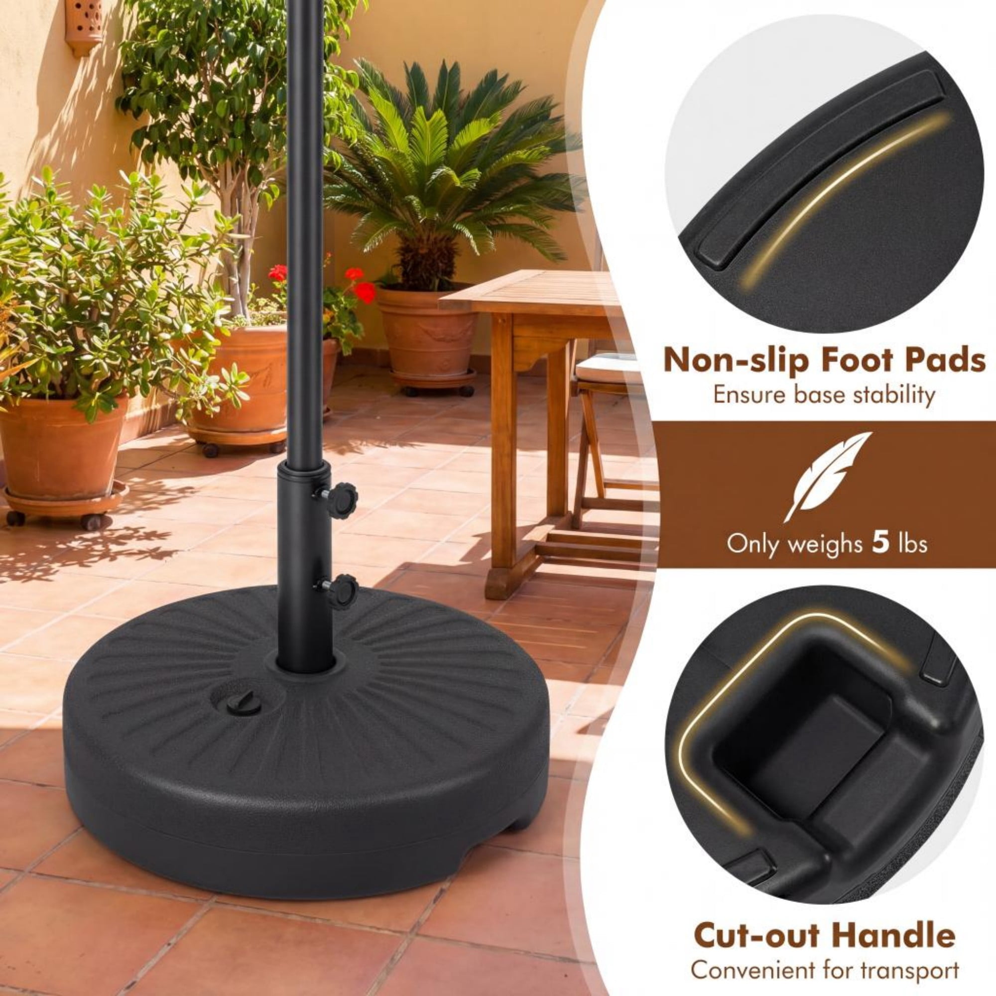 ELLEGNT Heavy-Duty Patio Umbrella Base Stand - 19.5" Round, Fillable, Fits 1.5" /1.9" Poles