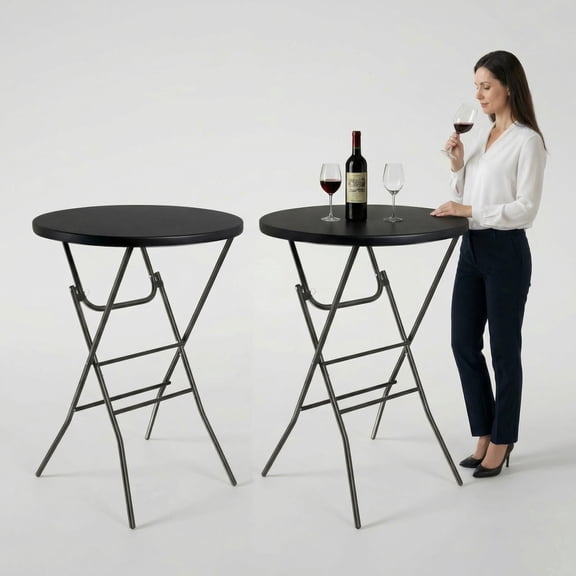 LAZY BUDDY Cocktail Table, 32in High Top Round Folding Table for Indoor Outdoor, Portable Bar Height Table for Party, Commercial Events, Bistro - 2 Pack