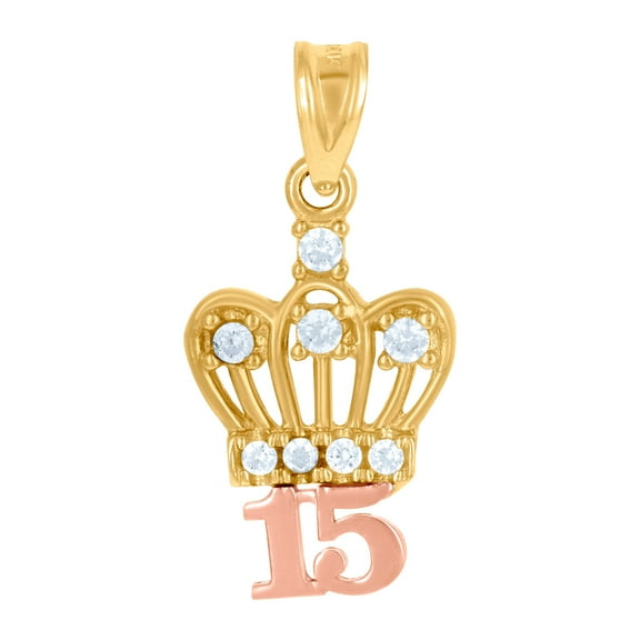 14k Gold Womens Tri-color Dc 15 Anos Crown Height 21.5mm Quinceanera Pendant Necklace Charm Pendant for Women
