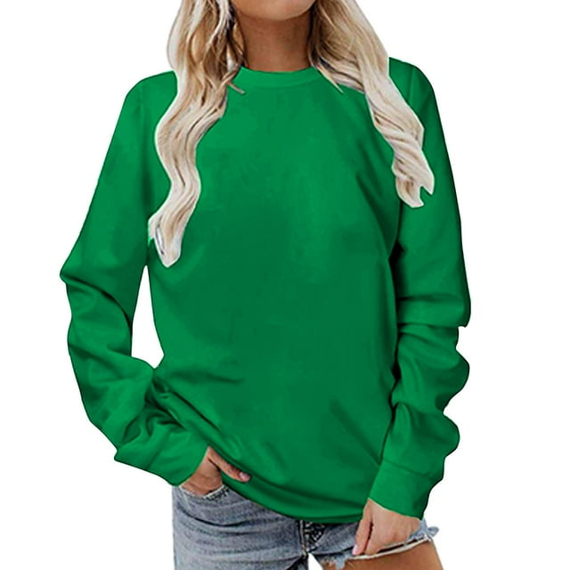 Dagegui Hauts Grande Taille pour Femmes Manches Longues Col Rond T-Shirt Couleur Unie Tunique Chandail Quotidien Vert Armée TTTG