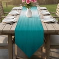 thumbnail image 6 of Teal Ombre Table Runner Linen Burlap Table Runner 90 Inches Long Contemporary Gradient Abstract Art Dresser Scarves for Kitchen Island Coffee Dining Room Party Wedding Banquet Holiday Decor 13"x90", 6 of 8
