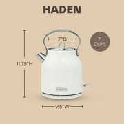 Open Box Haden 1.7 Liter Stainless Steel Body Retro Electric Tea Kettle, White