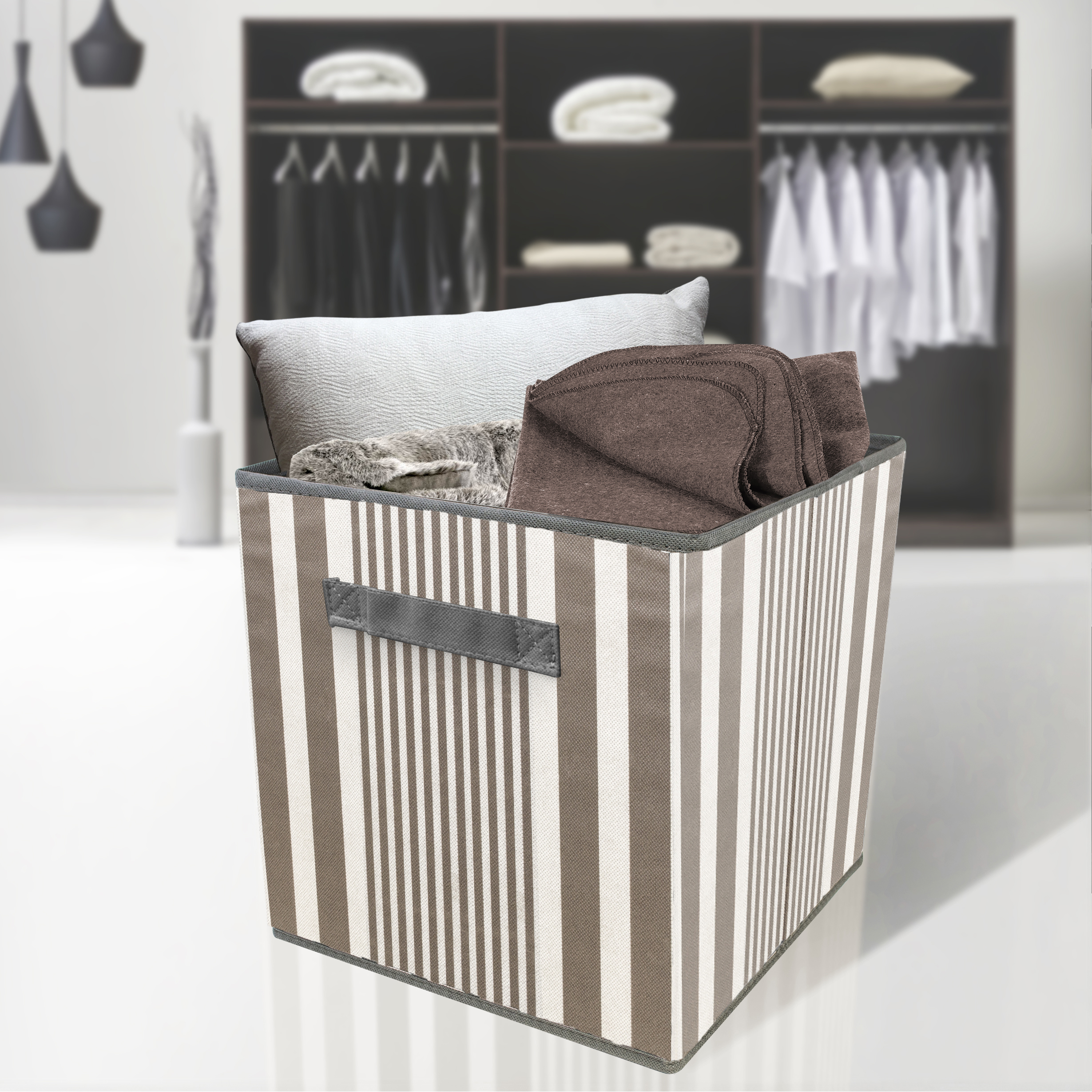 Sorbus Foldable Storage Cube Basket Bin, 6 Pack, Vertical Stripe Line Pattern