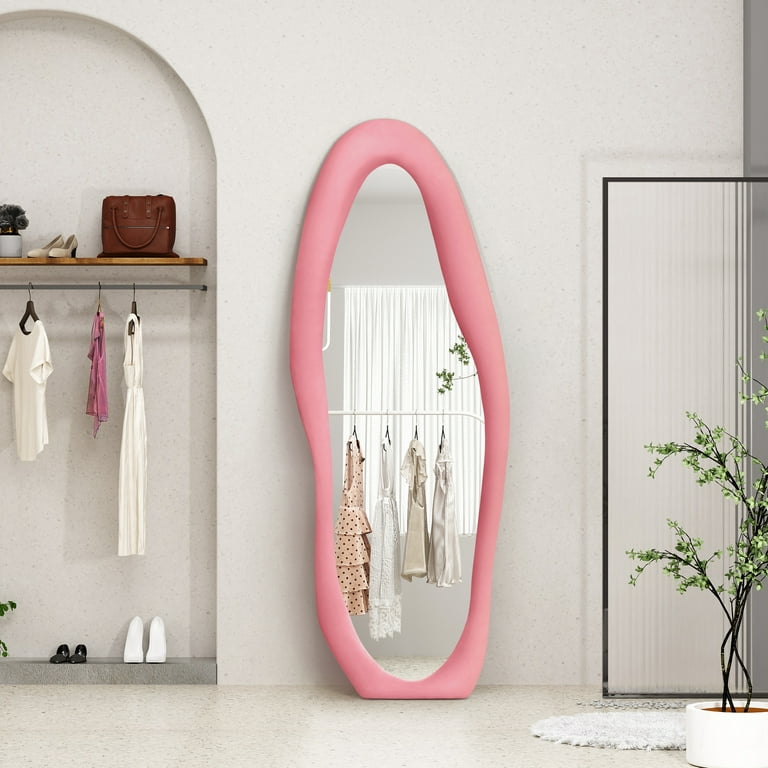 Irregular Wavy Full Length Mirror with Wooden Frame