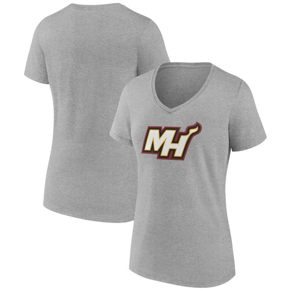Women's Heather Gray Miami Heat Alternate Logo V-Neck T-Shirt