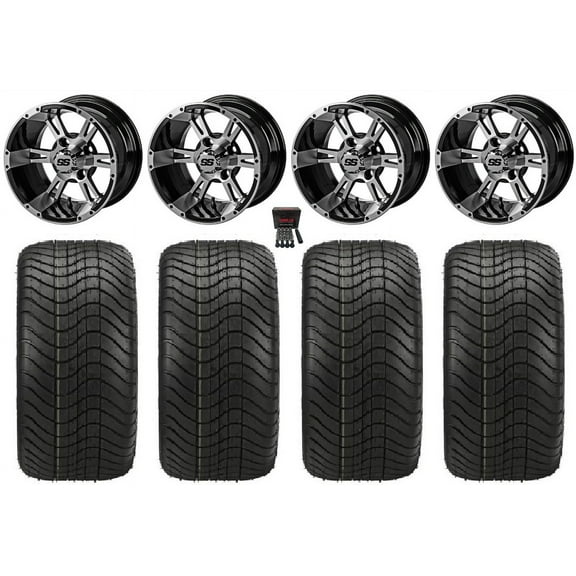 LSI Raptor 12" Golf Wheels Bk/Machined Elite 215x40-12 Tires E-Z-GO & Club Car