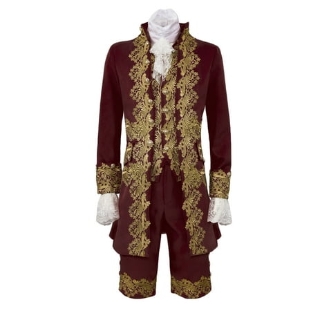 IYTR Men s Baroque Suit Gold Embroidery Vintage Formal Wedding Costume 3 Piece Set Tailcoat Vest Pants Wine XXXL