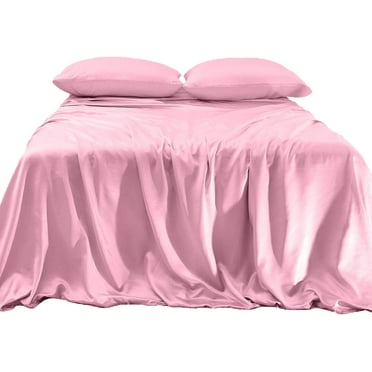 Elegant Comfort Luxurious 4-Piece Silky Satin Sheet Set Cooling Soft Satin Sheet Set, Twin XL, Light Pink