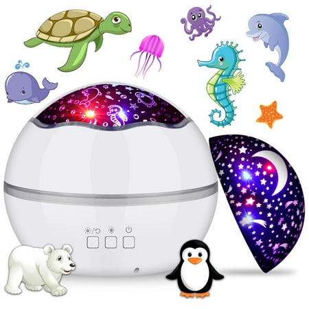 

360° Rotating Night Light Star Projector For Kids Room 2 In 1 Starry Sky And Sea World Multi Colors Baby Bedroom Ceiling Wall Decor Best Gift Boys Girls Birthday Festival (White)