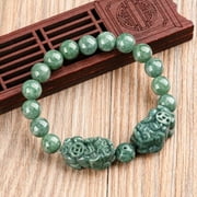 TIANTUTUTEC 100% Natural Grade A Green Jade Jadeite Double Dragon Son Pixiu Beads Bracelet