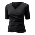 thumbnail image 4 of ZJXFGS Classy Tops For Women Ruched Tops For Women Womens Tops Casual Fashion Clothing Deep V Neck Tops For Women Tops For Women Women Ruched T Shirts Wrap Shirts For Women Ruched Tops Black M, 4 of 7