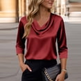 thumbnail image 6 of KDDYLITQ Women's Satin Tops 3/4 Sleeve Silky Blouses Cowl Neck Solid Colors Trendy T Shirts Soft Evening Clothes Wine XL, 6 of 7