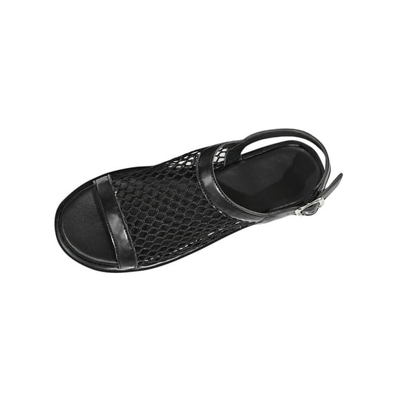 Xfvqtps Mesh Ballet Flats for Women Open Toe Adjustable Buckle Thick Sole Non Slip Leather Beach Summer Flat Sandals Black