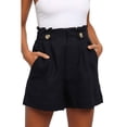 thumbnail image 3 of Shorts for women summer solid color high waisted ruffled loose straight pantsGrey Size XL, 3 of 4