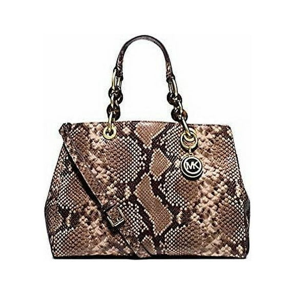 Michael Kors Cynthia Medium Embossed-Leather Satchel Dark Khaki