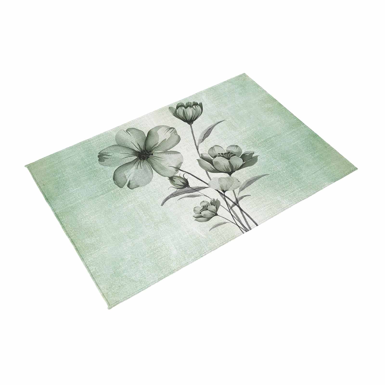 Green Floral Outdoor Rug for Patio/Deck/Porch, Non-Slip Large Area Rug 3 x 5 Ft, Country Rustic Ombre Painting Art Watercolor Indoor Outdoor Rugs Washable Area Rugs, Camping Rug Carpet Runner