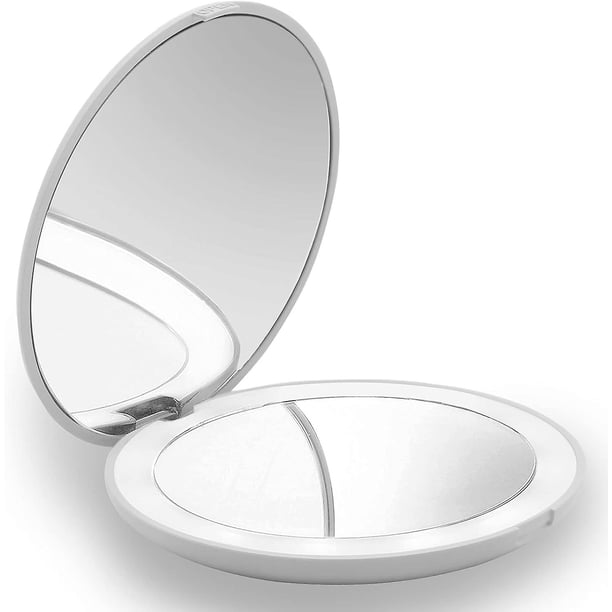 Compact Vanity Mirror, 1X/10X Magnification LED Illuminated Travel Vanity Mirror Foldable Illuminated Mirror (White)