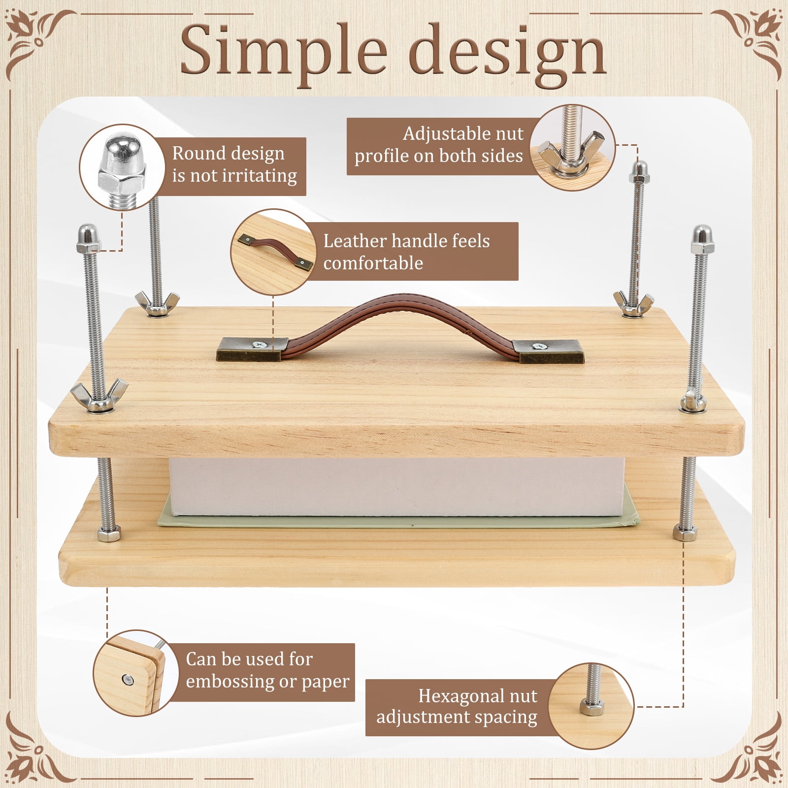 Atopoler Bookbinding Press Flower Press,Portable Quick and Easy Tool with Leather Handle for Beginners and Hobbyists,11.42 x 7.83 inches