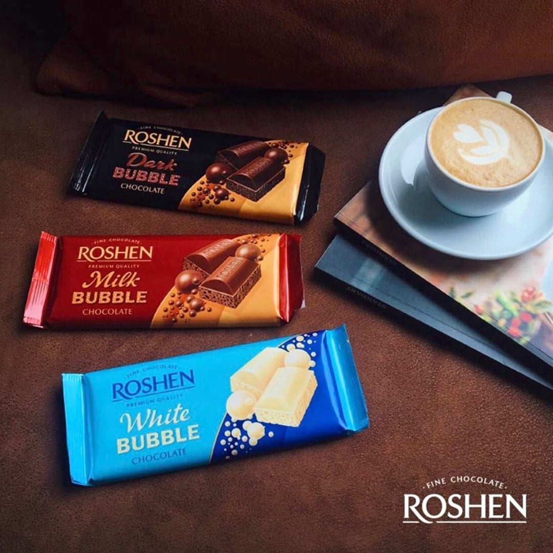 Roshen "Aerated" Fine White Bubble Chocolate Bar, Kosher and Halal (2.81 oz/80 grams) Pack of 3