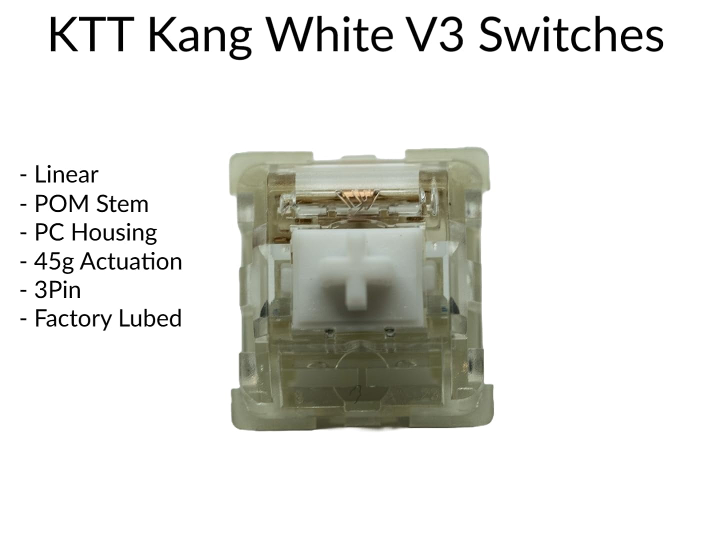 Zkeebs KTT Kang White V3 Linear Switches 45g Spring 3 pin RGB for Custom Gaming Mechanical Keyboard (110 Switches)