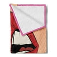 thumbnail image 2 of Lips Soft Flannel Fleece Throw Blanket, Retro Comic Pop Art Girl Applying Red Lipstick Makeup Concept Halftone Background, Cozy Plush for Indoor and Outdoor Use, 60" x 80", Multicolor, by Ambesonne, 2 of 5