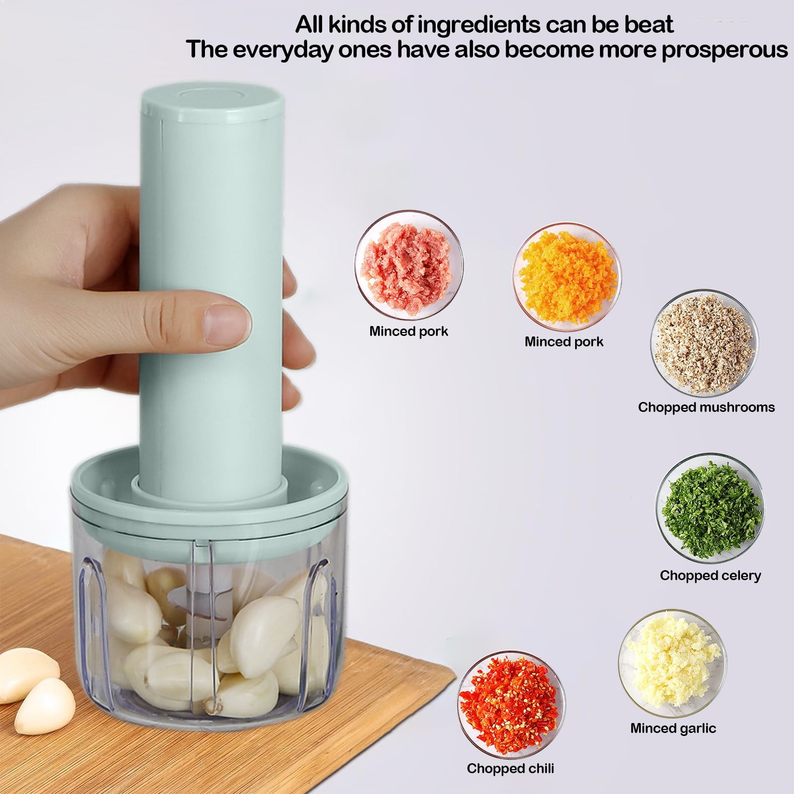 Portable Electric Food Chopper USB Rechargeable Mini Processor, 3 Blade Vegetable Garlic Meat Grinder With Container, Easy Clean Compact Kitchen Tool For Home Travel Cooking