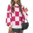 thumbnail image 3 of MOSHU Oversized Sweaters for Women Drop Shoulder Plaid Colorblock Tops Fall Crewneck Pullover Sweater, 3 of 10
