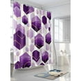 thumbnail image 3 of Purple White Gold Geometric Shower Curtain, Modern Abstract Hexagon Pattern Bathroom Decor Curtains Set with Hooks, Waterproof Fabric Home Accessories， Stall 48 X 72 Inch, 3 of 6