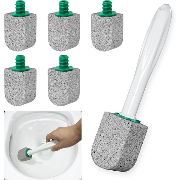 Pumice Stone Toilet Bowl Cleaner,Bathroom Cleaner Brush Toilet Wand Refills with 30CM Long Handle for Remove Hard Water Stains with 1 Wand  Pumice Stones (5 Pack)