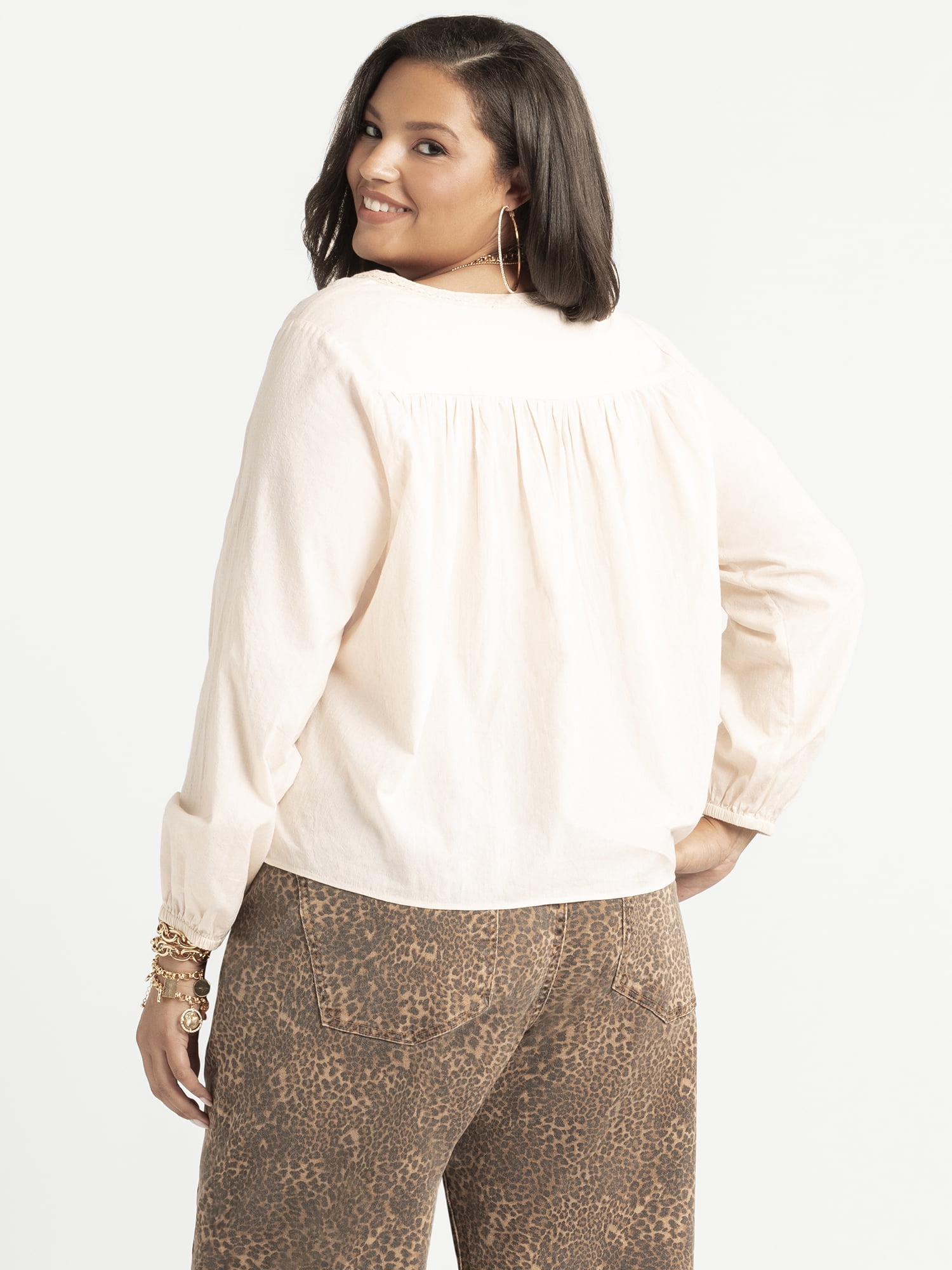 Jessica Simpson Women's Plus Bernice Embroidered Cotton Peasant Blouse, Sizes 0X-4X