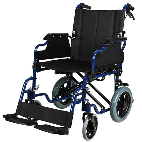 Transport Wheelchair with Hand Brakes and 12" Rear Wheel, Swing Away Footrests and Support Up to 220 Lbs, 17" Seat