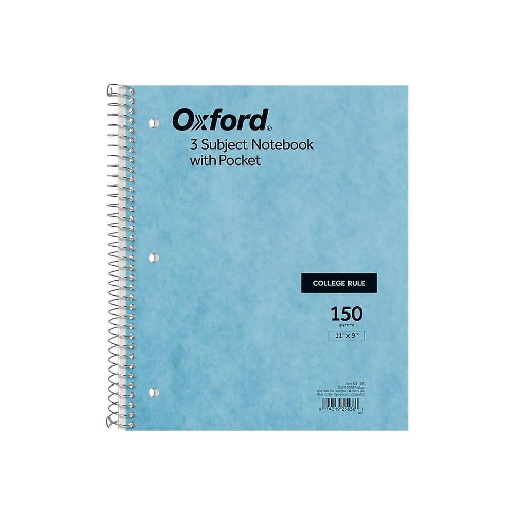 Oxford 3Subject Notebook 9" x 11" College Ruled 150 Sheets 800870