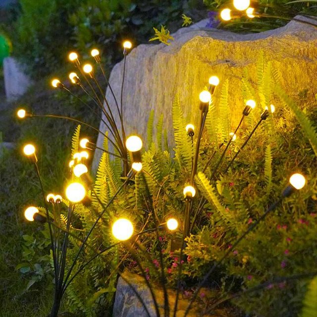 10 luces impermeables en forma de luciérnaga luz LED solar decoración de jardín al aire libre luz de paisaje decorativa, luz de Color cálido