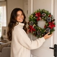 thumbnail image 6 of Christmas Artificial Front Door Wreath, 45 cm with LED Lights, Berries and Pinecones, Reusable Hanging Decoration for Front Doors, Walls and Mantels, Ready-to-Display Reusable Ornament, Red, 6 of 7