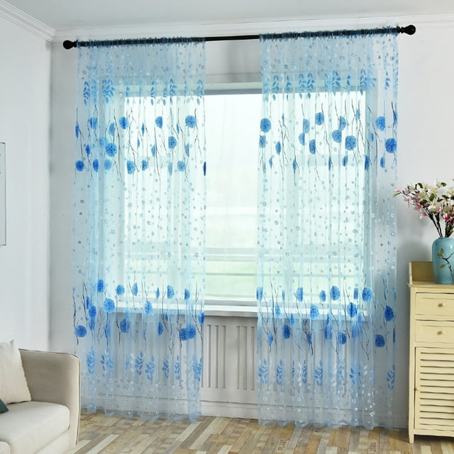 Home Textile Curtain Clearance 39‘’X78.7‘’ Window Screen Decoration Cluster Flower Tulle Curtain Tulle Tracery Voile Drape Drapery Polyester Fabric, Home Textile Curtain