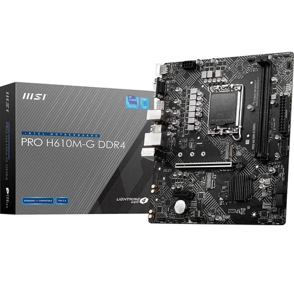 Placa base MSI PRO H610M-G DDR4 (Intel Core de 12.ª, 13.ª y 14.ª generación, zócalo LGA 1700, DDR4, PCIe 4, SATA 6 Gb/s, LAN de 1 Gbps, ranuras M.2, USB 3.2, mATX)
