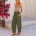 thumbnail image 5 of Lumtrix Womens Wide Leg Linen Pants Casual Loose Baggy Drawstring Summer Beach Travel Vacation Palazzo Harem Pants with Pockets Army Green L, 5 of 5
