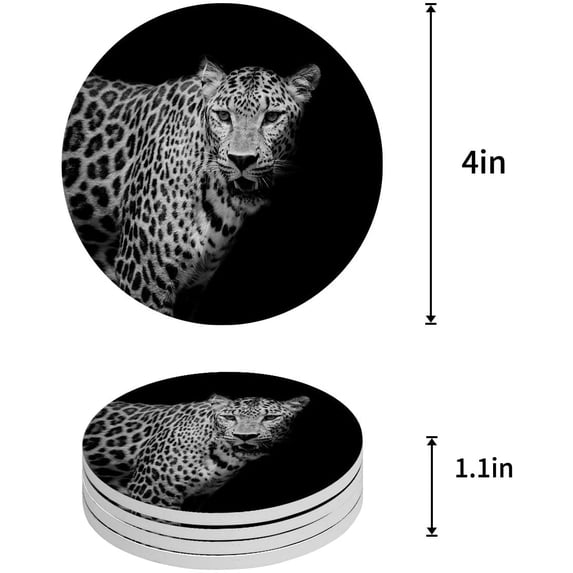 FMSHPON Leopard Set of 4 Round Coaster for Drinks, Absorbent Ceramic Stone Coasters Cup Mat with Cork Base for Home Kitchen Room Coffee Table Bar Decor