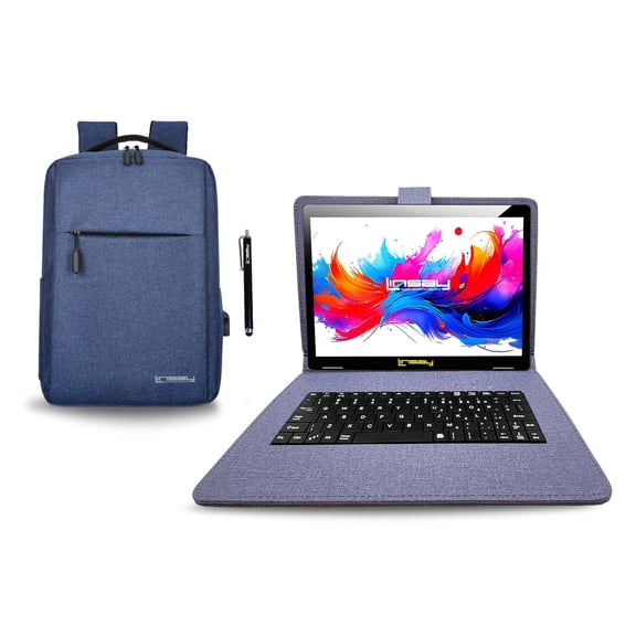 LINSAY 10.1" Octa Core 256GB Storage Android 15 with Designer Cloth Keyboard Case and Stylish Backpack and Pen Stylus